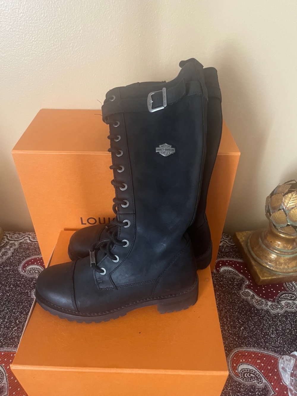 Harley Davidson Size 8 Women Savannah Black Leather Knee High Boots